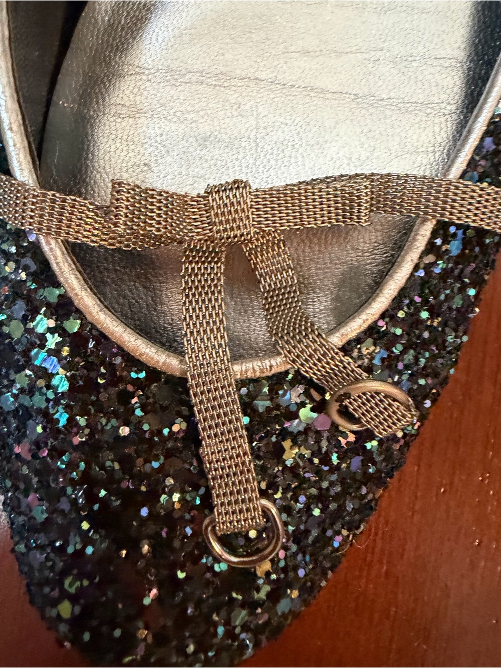Hype Metallic Gold Bow Glitter Ballet Flat sz9